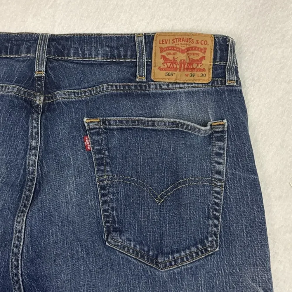Levi’s 505 Regular Fit Jeans Mens 38x30 Blue Straight Leg Denim Stretch